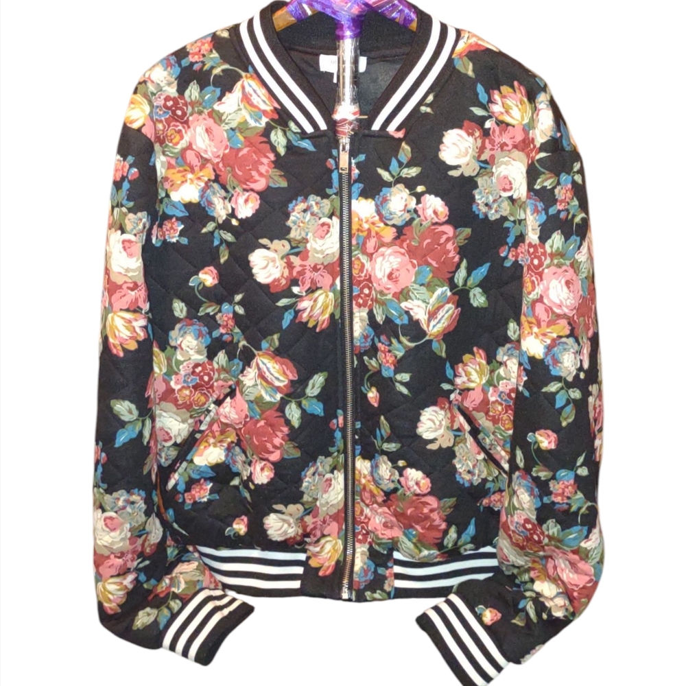 Umgee Black Floral Bomber Jacket